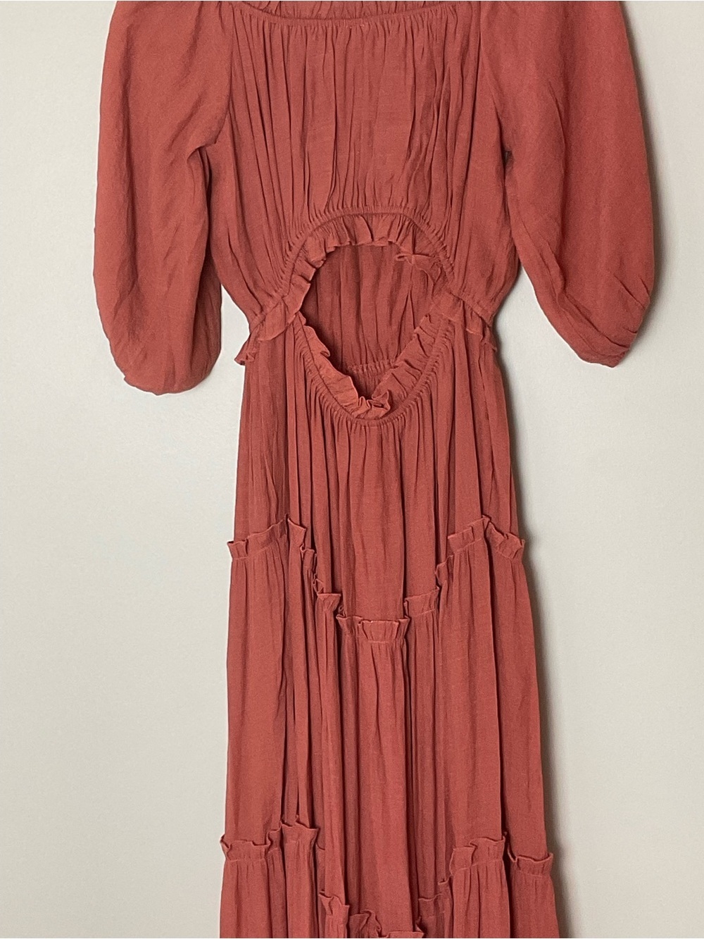 Flawless Rust Tiered Maxi Dress Tiered Puff Sleeves Granola Earthy Boho Hippie S - Picture 5 of 8